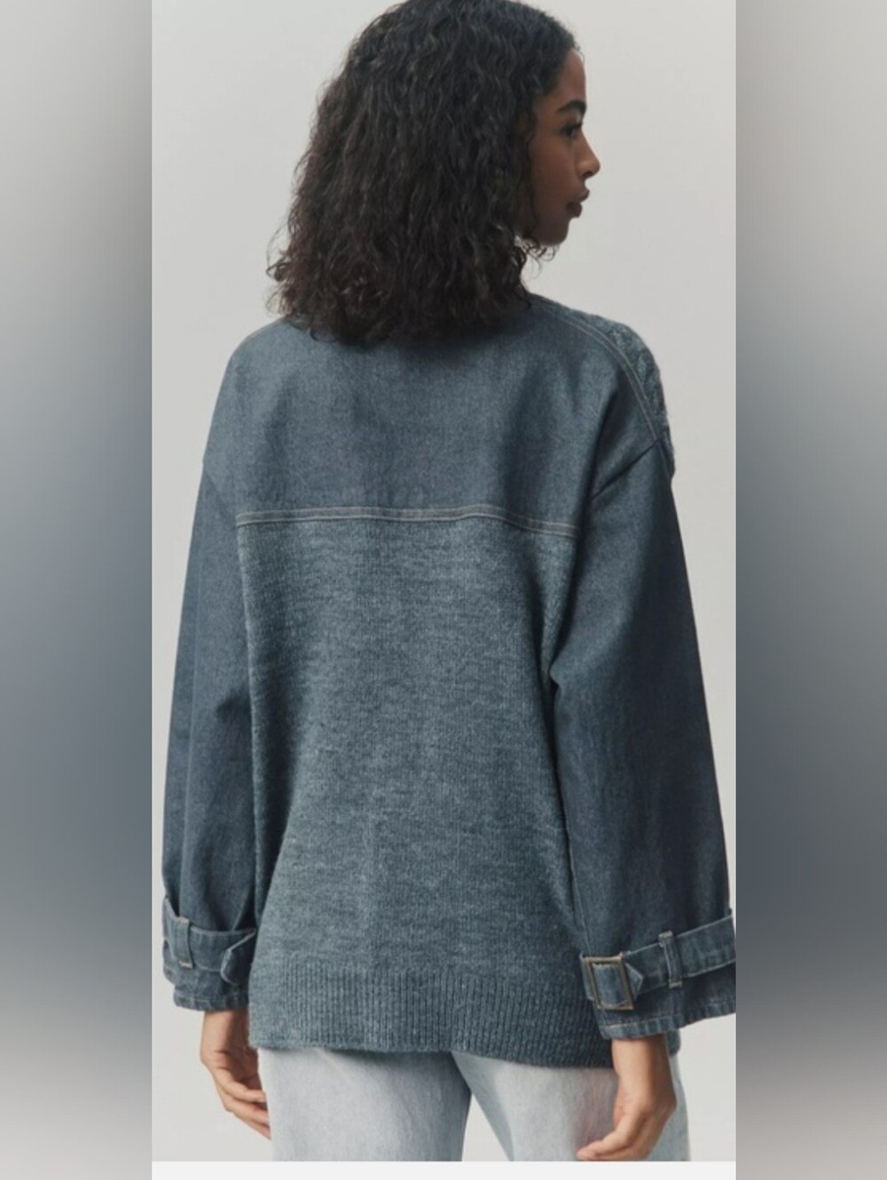 Cozy Open-Front Knit Trim Cardigan Jacket - Slate Gray - Picture 4 of 4